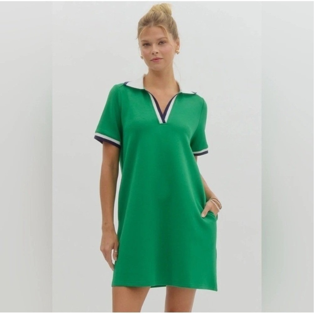 Tuckernuck Green Polo Mini Dress with Navy & White Trim